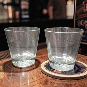 Crown Royal Clear‎ Whiskey Glasses, Set of 2, Vtg Embossed Crown Pattern Barware